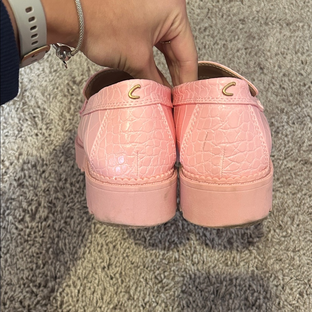 Pink Croc Loafers with Gold Accent - Picture 2 of 4